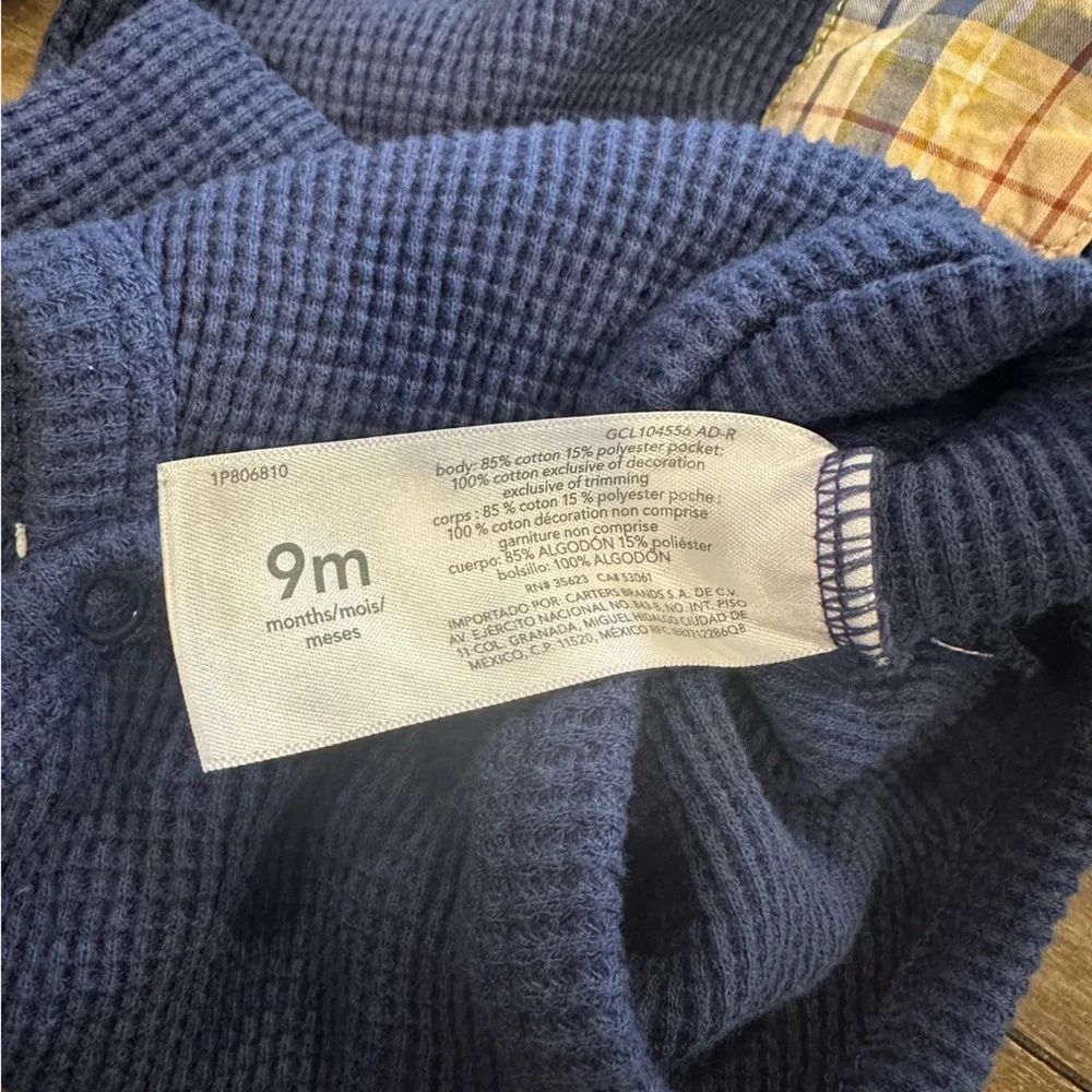 Carters Thermal Onesie with Plaid Pocket Size 9 Months